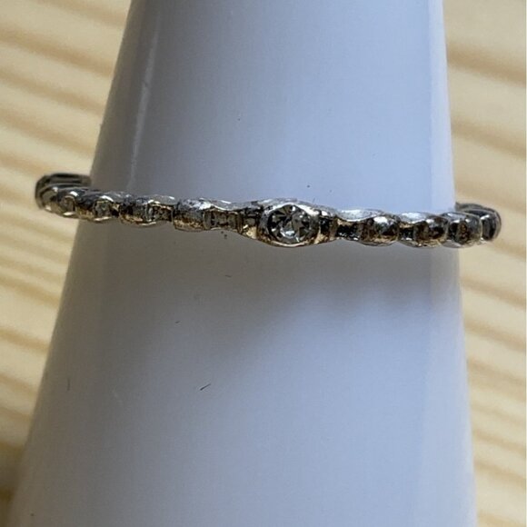 Silver Tone Rhinestone Half Eternity Band Ring - Picture 1 of 3